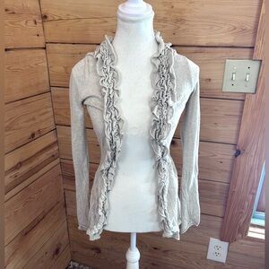 Women's XS Cream Ruffle Sweater‎ Open Knit Eyelet Victorian Penny lane Mobwife
